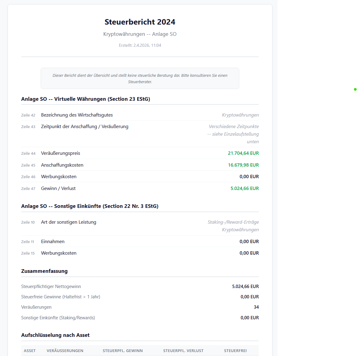 SteuerLedger Steuerbericht Vorschau
